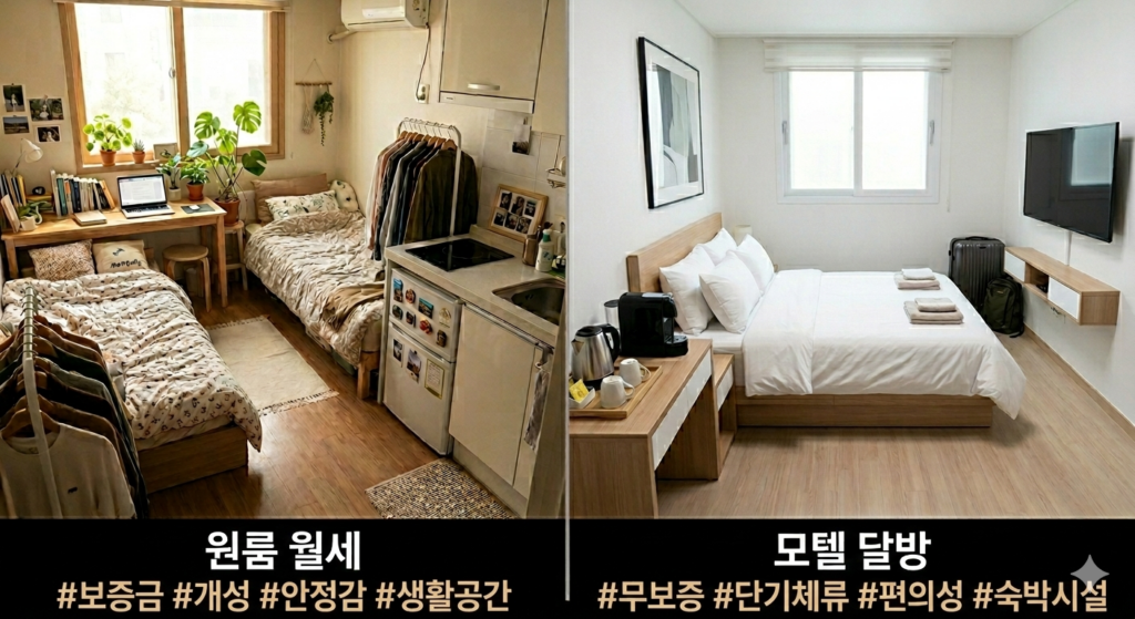 원룸월세 vs 모텔달방 비교